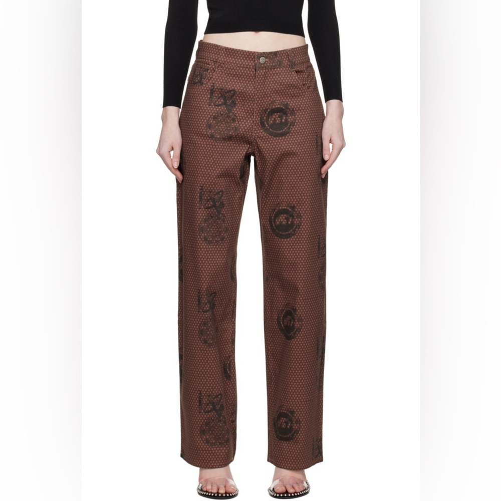 Miaou Graphic Brown Fargo Straight Leg Trousers Size Medium